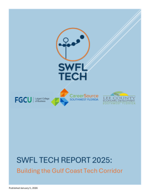 Cover of the SWFL Tech Report 2025, Building the Gulf Coast Tech Corridor.